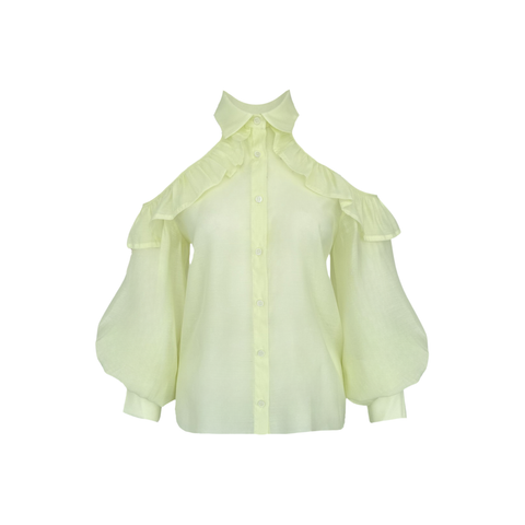 OMUZ DEKOLTELİ TRANSPARAN GÖMLEK SARI