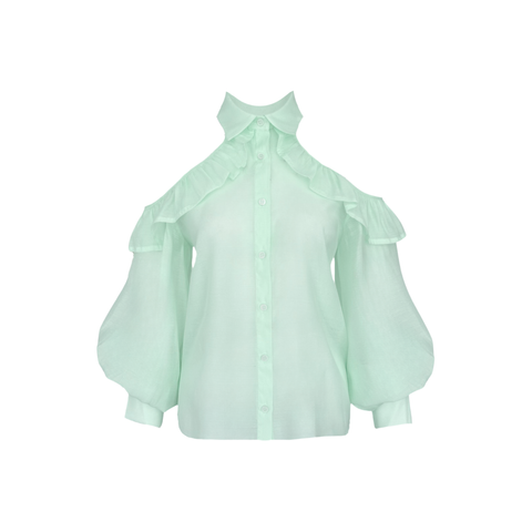 OMUZ DEKOLTELİ TRANSPARAN GÖMLEK MİNT