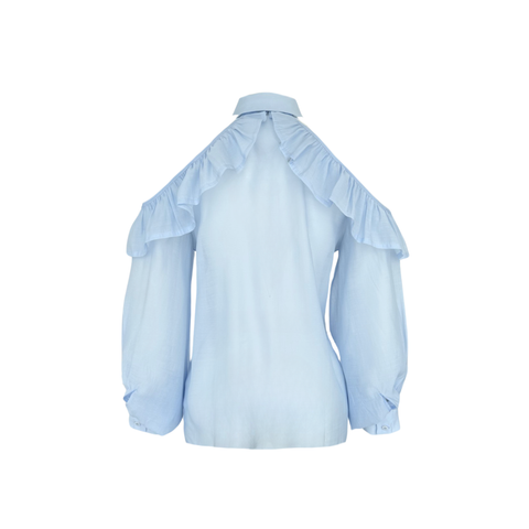 OMUZ DEKOLTELİ TRANSPARAN GÖMLEK MAVİ