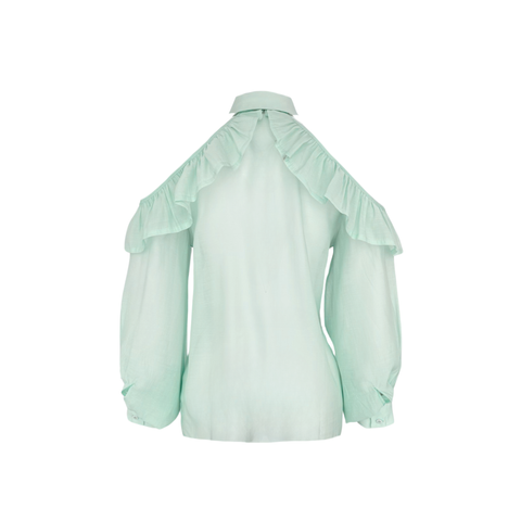 OMUZ DEKOLTELİ TRANSPARAN GÖMLEK MİNT