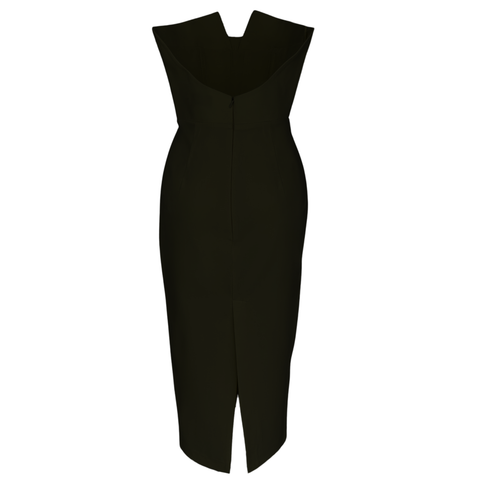 SIRT DEKOLTELİ STRAPLEZ ELBİSE SİYAH