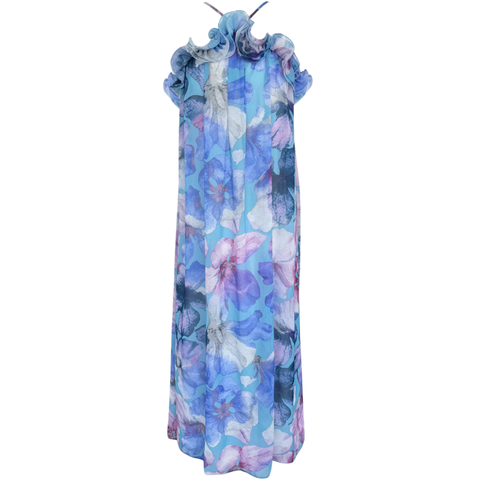 FLORAL DESEN VOLAN DETAYLI ŞİFON ELBİSE