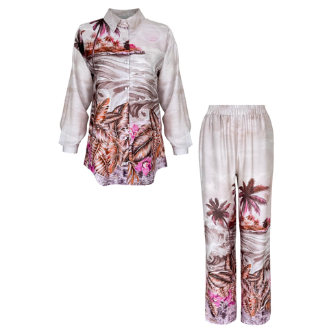 FELİZİA TROPİKAL DESEN SATEN TAKIM