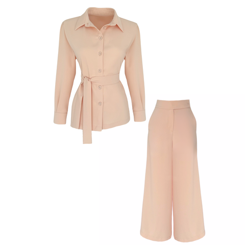 BELDEN BAĞLAMA DETAYLI KREP TAKIM SOMON