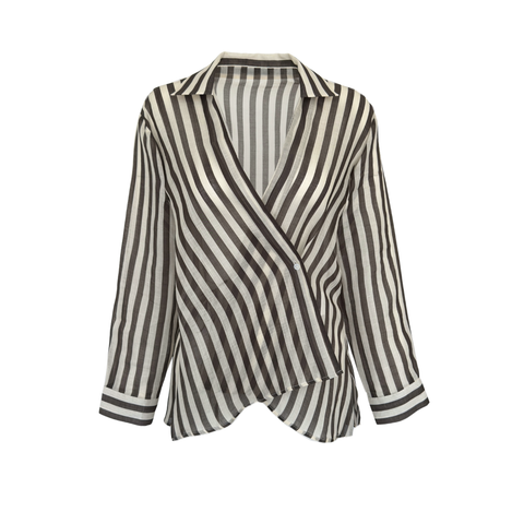 ÇİZGİLİ KRUVAZE MODEL %100 RAMİ GÖMLEK