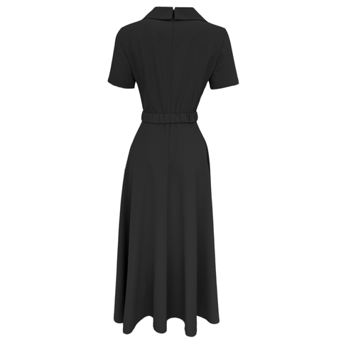 YAKASI TAŞ İŞLEMELİ KLOŞ ELBİSE SİYAH