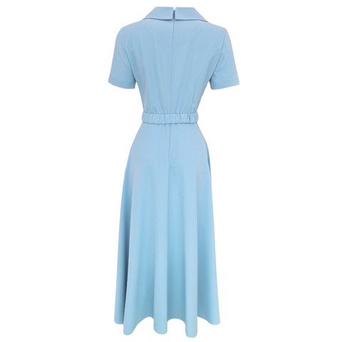 YAKASI TAŞ İŞLEMELİ KLOŞ ELBİSE MAVİ