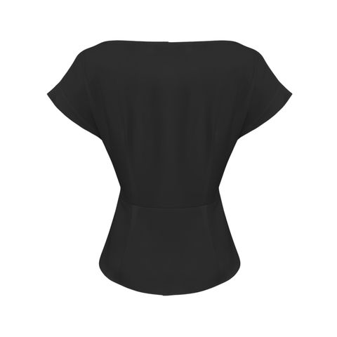 DRAPE DETAYLI DÜŞÜK OMUZ  KREP BLUZ SİYAH