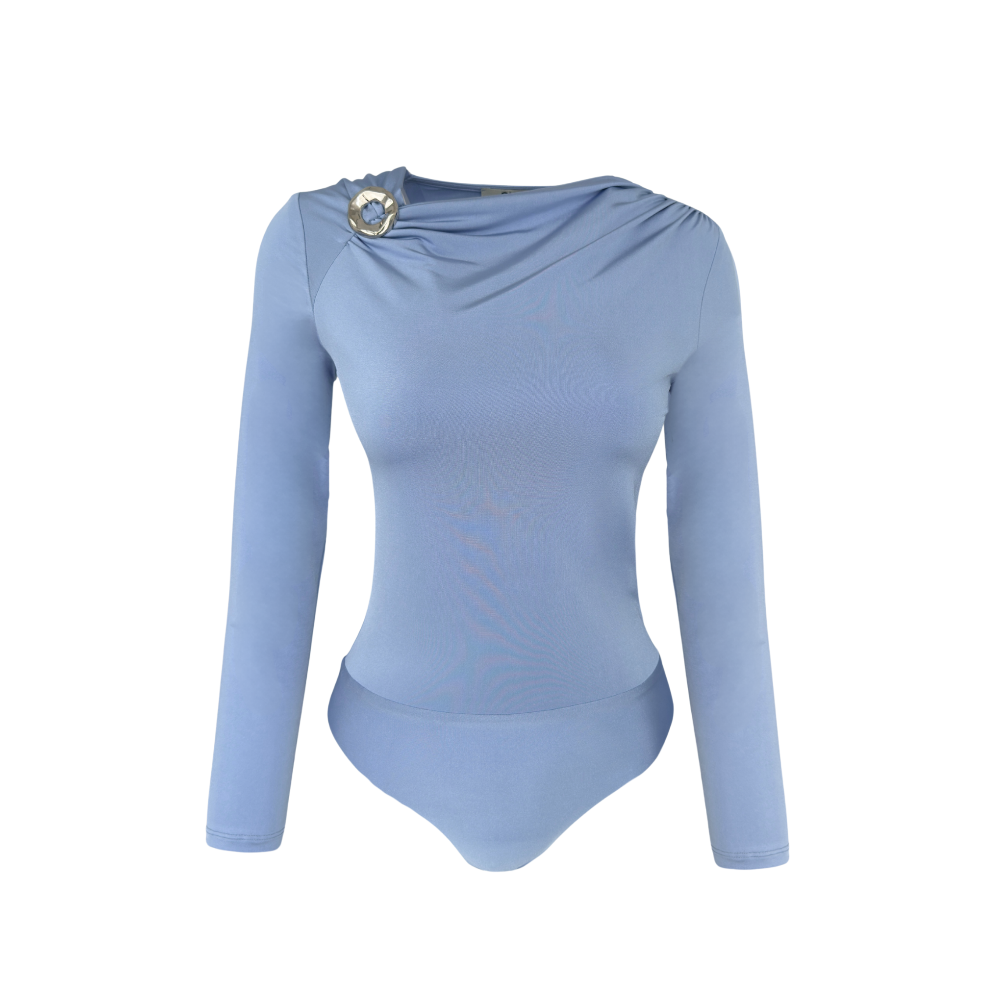 DRAPELİ BROŞ DETAY BODYSUIT MAVİ