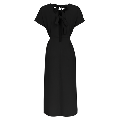 SIRTI BAĞLAMALI MAKSİ BOY KEMERLİ ELBİSE SİYAH