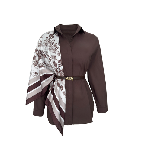 ŞAL VE KEMER DETAYLI GÖMLEK KAHVE