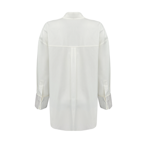 MANŞETLERİ TAŞLI OVERSİZE GÖMLEK EKRU