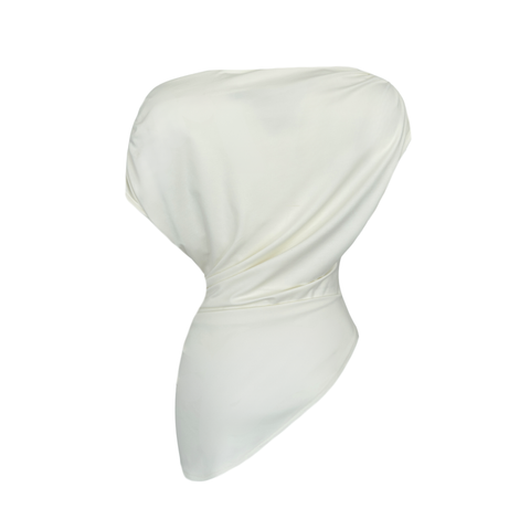 ASİMETRİK YAKA DRAPELİ BLUZ EKRU