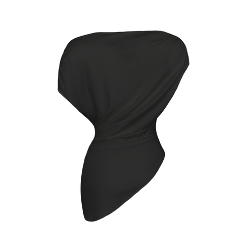 ASİMETRİK YAKA DRAPELİ BLUZ SİYAH