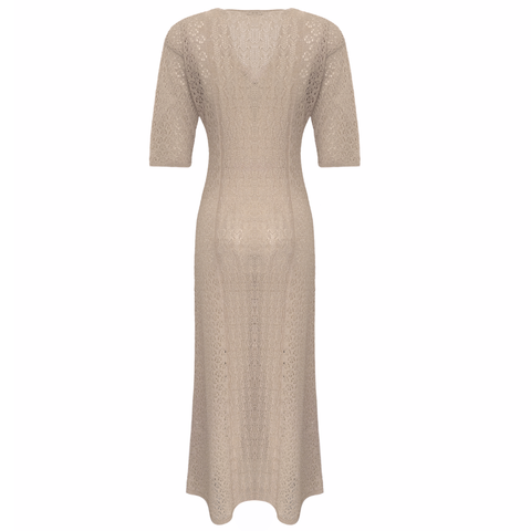 V YAKA KISA KOL MERSERİZE TRİKO ELBİSE