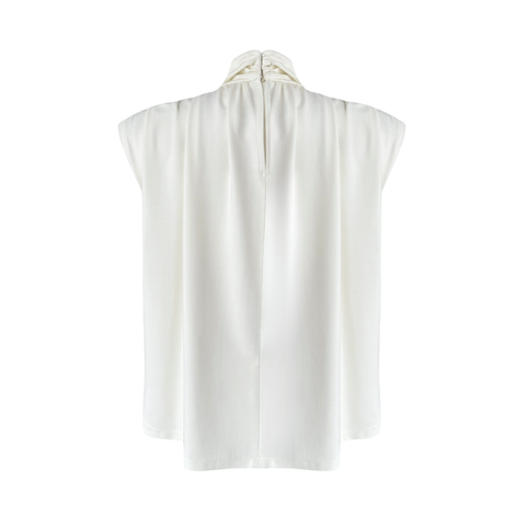 DİK YAKA OMUZDAN DRAPELİ BLUZ EKRU