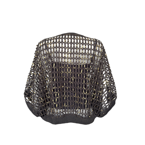 GOLD BASKILI OVERSİZE FİLE BLUZ GRİ