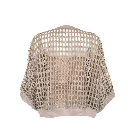 GOLD BASKILI OVERSİZE FİLE BLUZ BEJ