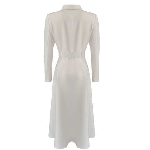 YAKASI PENCERE DETAY KEMERLİ ELBİSE EKRU