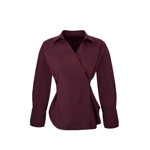 ASİMETRİK KAPAMA COTTON GÖMLEK BORDO