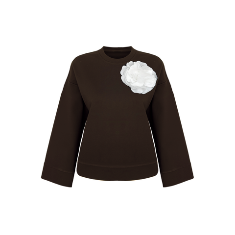ÇIKARILABİLİR GÜL DETAYLI SWEATSHIRT KAHVE