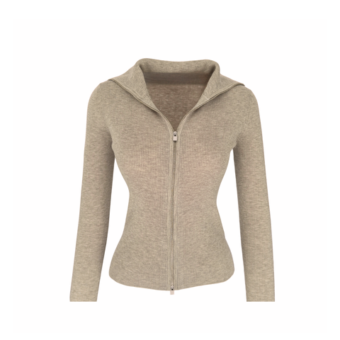 ÇİFT FERMUAR DETAY YÜN KARIŞIMLI TRİKO