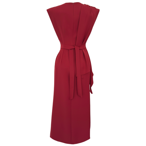 OMZU ŞAL DETAY DÖKÜMLÜ ELBİSE BORDO