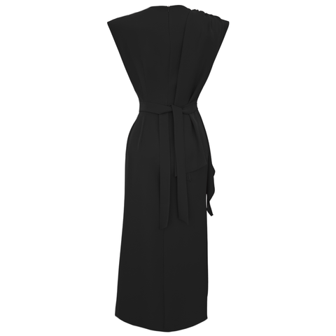 OMZU ŞAL DETAY DÖKÜMLÜ ELBİSE SİYAH