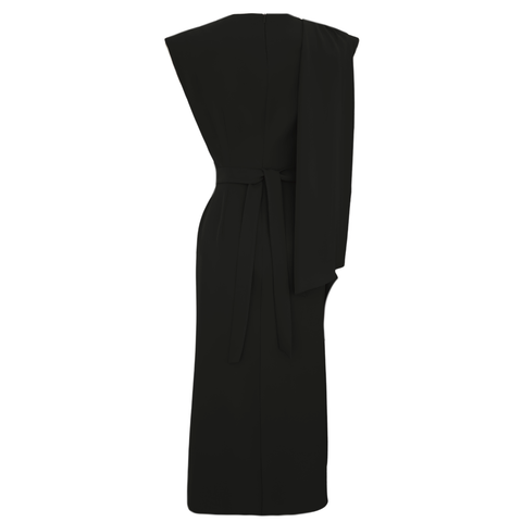 OMZU ŞAL DETAY DÖKÜMLÜ ELBİSE SİYAH