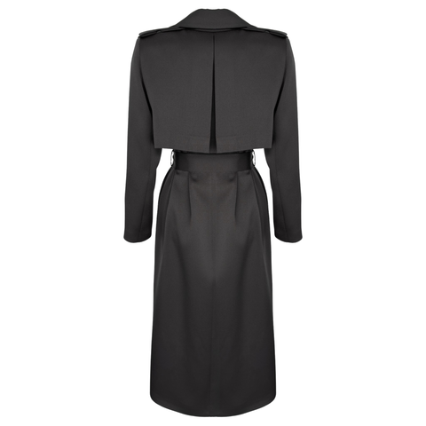 BELİ KUŞAKLI PAMUK SATEN TRENÇKOT SİYAH