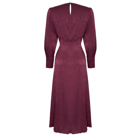 CRUSH EFEKTLİ YAKA DETAY ELBİSE BORDO