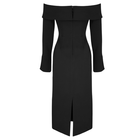 KAYIK YAKA KALEM ELBİSE SİYAH