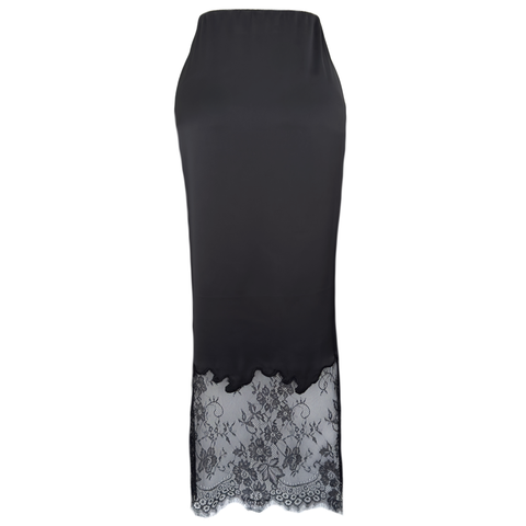 DANTEL DETAYLI BELİ LASTİKLİ SATEN ETEK