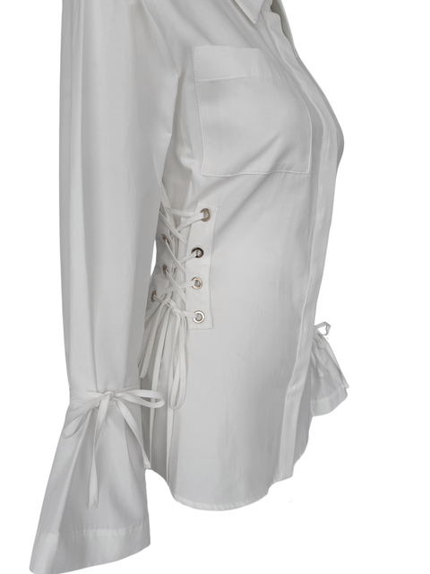 YANLARDAN KORSE DETAY VATKALI GÖMLEK EKRU