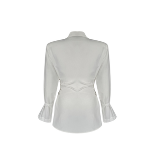 YANLARDAN KORSE DETAY VATKALI GÖMLEK EKRU