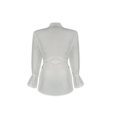 YANLARDAN KORSE DETAY VATKALI GÖMLEK EKRU