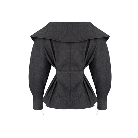 JANE YAKA DETAY FERMUARLI DENİM CEKET GRİ