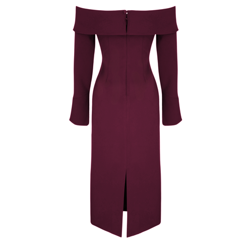 KAYIK YAKA KALEM ELBİSE BORDO