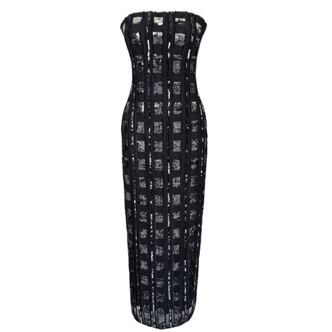 ÇIKARILABİLİR GÖMLEK DETAY PAYETLİ STRAPLEZ ELBİSE