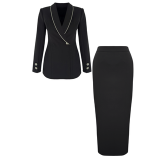 YAKASI TAŞ İŞLEMELİ CEKET VE ETEK TAKIM