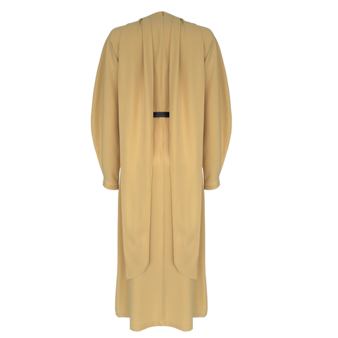 BOYUNDAN ŞAL DETAY BELİ KEMERLİ MAKSİ BOY ELBİSE SARI