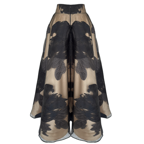 FLORAL DESEN JAKARLI KLOŞ ETEK BEJ