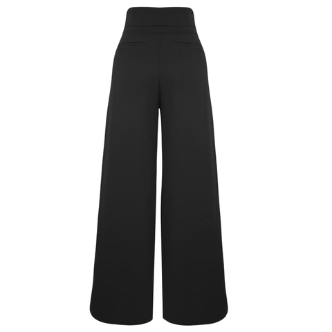 GENİŞ PAÇA BELİ AKSESUARLI PANTOLON SİYAH