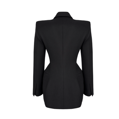 OMUZLARI VATKALI BELE OTURAN KALIPLI CEKET SİYAH