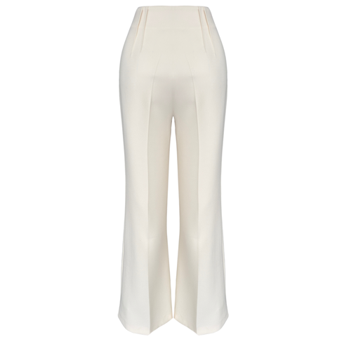 ÖNDEN DİKİŞ DETAYLI GENİŞ PAÇA PANTOLON EKRU