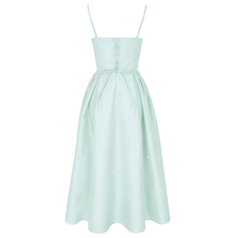 TAŞ İŞLEMELİ ARKASI KORSELİ TAFTA ELBİSE MİNT