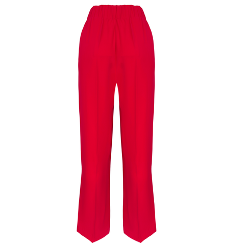 BELİ LASTİKLİ GENİŞ PAÇA DÖKÜMLÜ PANTOLON KIRMIZI