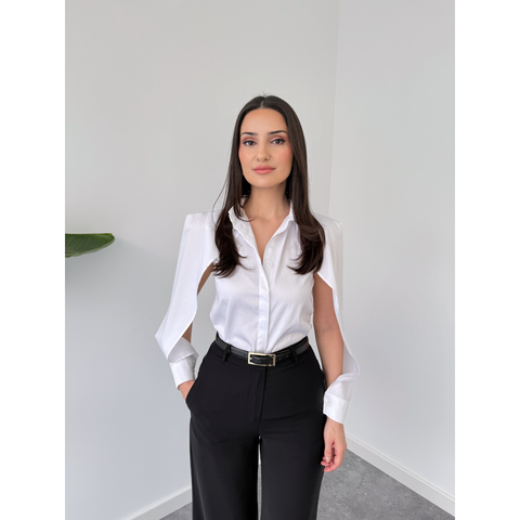 GIA SHIRT WITH WINDOWS ON THE SLEEVES, WHITE