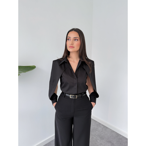 GIA SHIRT WITH WINDOWS ON THE SLEEVES, BLACK