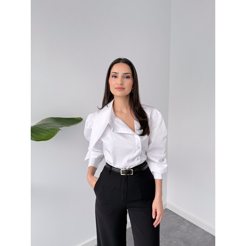 BERRY ASYMMETRIC COLLAR DETAILED SHIRT WHITE